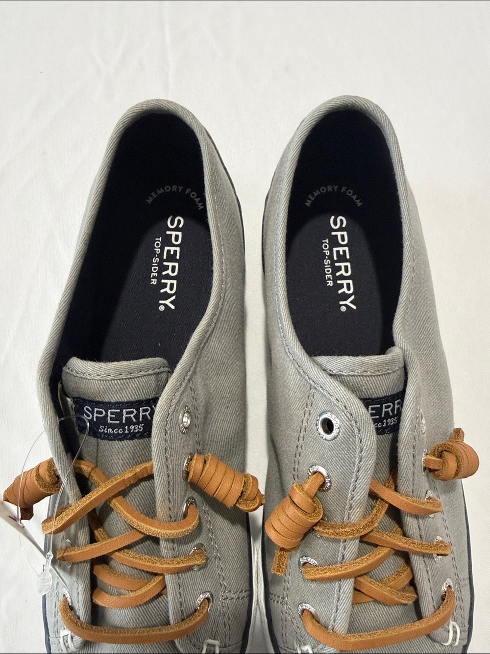 NEW Sperry Gray Canvas Low-Top Sneakers with Tan Laces - Picture 6 of 10